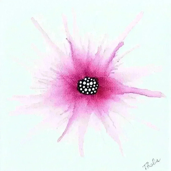Pink Flower Alcohol Ink on Canvas - Picture 1 of 2